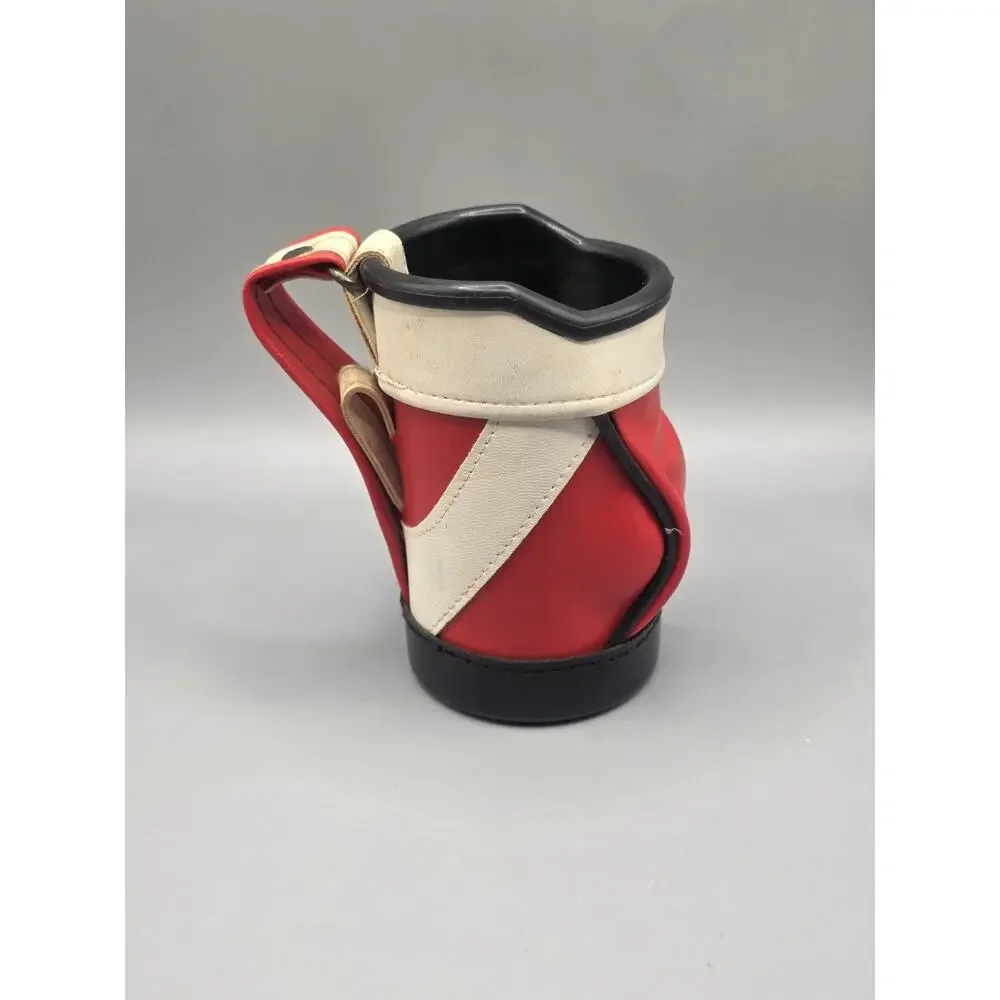 Vintage Mini Golf Bag Pen Pencil Holder Desk Caddy Office Decor Red White Caddy